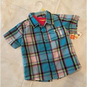 Boys 2 Piece Short Sleeve Shirts, Plaid Button-up shirt & Shark Print T-Shirt 3T